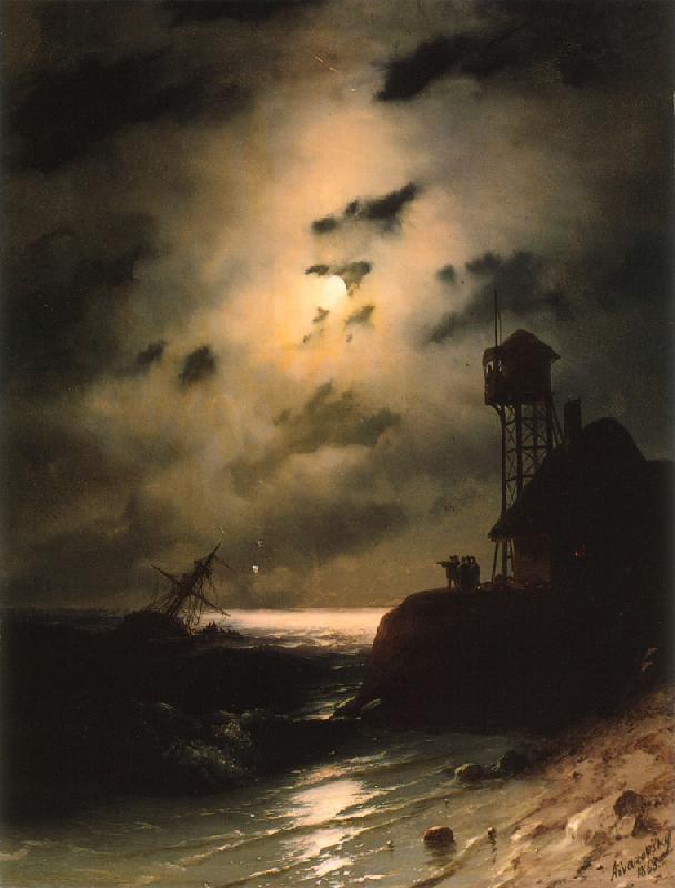 Ivan Aivazovsky Moonlit Seascape With Shipwreck oil painting image